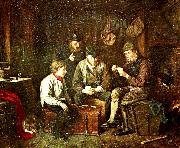 k. e. jansson alandska sjoman spelande kort i en kajuta oil painting on canvas